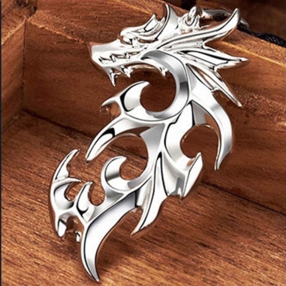 Silver Tone Flaming dragon necklace